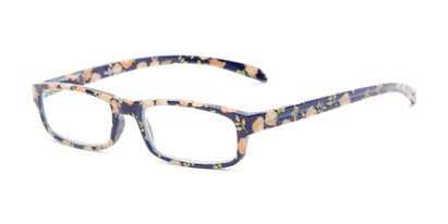 Angle of The Buttercup in Navy Blue Floral, Women's Rectangle Reading Glasses