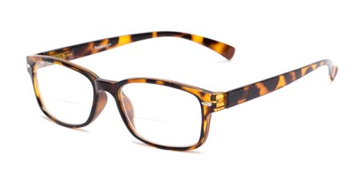 Angle of The Hardy Bifocal in Tan Tortoise, Women's and Men's Retro Square Reading Glasses