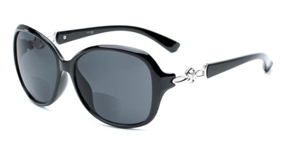 Angle of The Marigold Bifocal Reading Sunglasses in Black/Silver with Smoke, Women's Round Reading Sunglasses