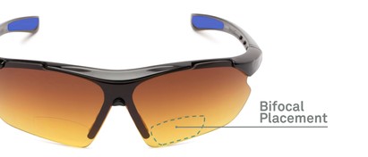 Detail of The Outback Driving Bifocal Reading Sunglasses in Black/Blue with Amber