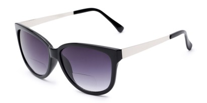 Angle of The Penelope Bifocal Reading Sunglasses in Black/Silver with Smoke, Women's Cat Eye Reading Sunglasses