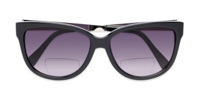Folded of The Penelope Bifocal Reading Sunglasses in Black/Silver with Smoke