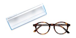 Angle of The Everett Pop of Power™ Blue Light Reader in Matte Tortoise, Women's and Men's Round Reading Glasses