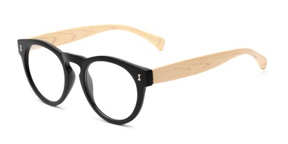 Angle of The Timber in Matte Black/Wood, Women's and Men's Round Reading Glasses