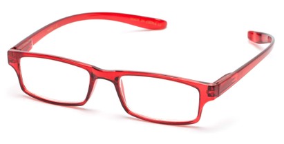 Angle of The Simon Hanging Reader in Glossy Red, Women's and Men's Rectangle Reading Glasses