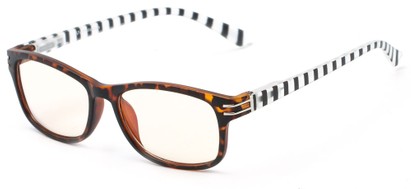Angle of The Milwaukee Unmagnified Computer Glasses in Tortoise/Black Stripes with Yellow, Women's and Men's Rectangle Reading Glasses