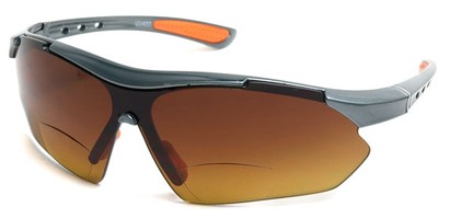 Angle of The Outback Driving Bifocal Reading Sunglasses in Grey/Orange with Amber, Women's and Men's Sport & Wrap-Around Reading Sunglasses