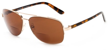 Angle of The Noble Bifocal Reading Sunglasses in Gold/Tortoise with Amber, Women's and Men's Aviator Reading Sunglasses