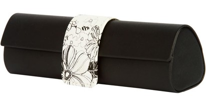 Angle of Floral Reading Glasses Case #1010 in Black, Women's and Men's  