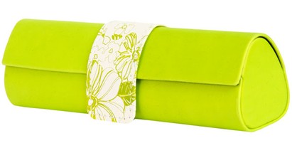 Angle of Floral Reading Glasses Case #1010 in Lime Green, Women's and Men's  