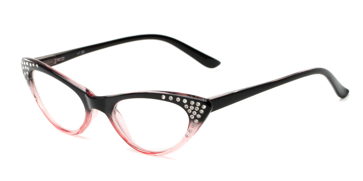 Black Rhinestone Cat Eye Reading Glasses Wicked Pointed Rhinestone Black as Night Cat Eye Reading  main image 2