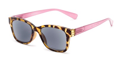 Angle of The Azalea Reading Sunglasses in Tortoise/Pink with Smoke, Women's Retro Square Reading Sunglasses