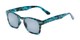 Angle of The Beacon Reading Sunglasses in Blue Tortoise with Smoke, Women's and Men's Retro Square Reading Sunglasses