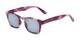 Angle of The Beacon Reading Sunglasses in Purple/White Stripes with Smoke, Women's and Men's Retro Square Reading Sunglasses
