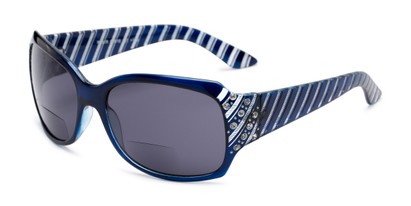 Angle of The Bernice Bifocal Reading Sunglasses in Dark Blue with Smoke, Women's Square Reading Sunglasses