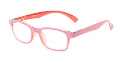 Angle of The Betsy Bifocal in Pink Dot with Orange, Women's Rectangle Reading Glasses