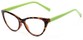 Angle of The Birdie in Tortoise and Lime Green, Women's Cat Eye Reading Glasses