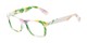 Angle of The Blossom in White/Green Floral, Women's Retro Square Reading Glasses