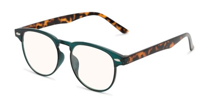Angle of The Brick Computer Reader in Green/Tortoise with Light Yellow, Women's and Men's Browline Reading Glasses