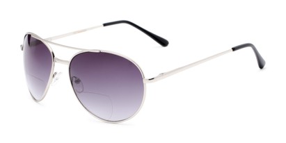 Angle of The Caribbean Bifocal Reading Sunglasses in Silver with Smoke, Women's and Men's Aviator Reading Sunglasses