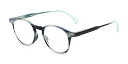 Angle of The Castle Bifocal in Green Stripes with Green/Black, Women's Round Reading Glasses