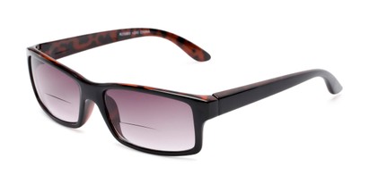 Angle of The Champion Bifocal Reading Sunglasses in Black/Tortoise with Smoke, Women's and Men's Rectangle Reading Sunglasses