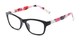 Angle of The Darlene in Black/Floral, Women's Rectangle Reading Glasses