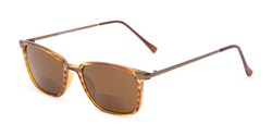 Angle of The Dodger Bifocal Reading Sunglasses in Glossy Brown Stripe with Amber, Women's and Men's Retro Square Reading Sunglasses