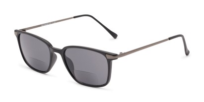 Angle of The Dodger Bifocal Reading Sunglasses in Matte Black with Smoke, Women's and Men's Retro Square Reading Sunglasses
