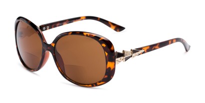 Angle of The Evelyn Bifocal Reading Sunglasses in Tortoise with Amber, Women's Square Reading Sunglasses