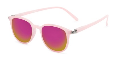 Angle of The Fallon Reading Sunglasses in Pink with Pink/Yellow Mirror, Women's and Men's Round Reading Sunglasses