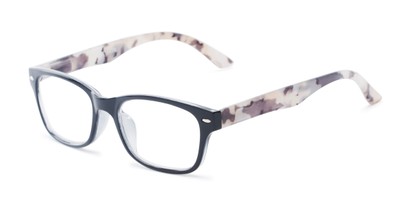 Angle of The Feeney in Black/Tan Marble, Women's and Men's Retro Square Reading Glasses
