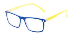 Angle of The Frannie Bifocal in Cobalt Blue/Yellow, Women's Rectangle Reading Glasses