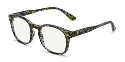 Angle of The Harley Computer Reader in Clear/Splatter with Light Yellow, Women's and Men's Retro Square Reading Glasses