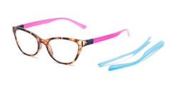 Angle of The Joy Convertible Temple Reader in Tortoise: Includes Hot Pink and Aqua Temple Sets, Women's Cat Eye Reading Glasses
