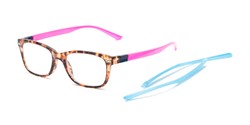 Angle of The Juno Convertible Temple Reader in Tortoise: Includes Hot Pink and Aqua Temple Sets, Women's and Men's Rectangle Reading Glasses
