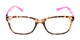 Front of The Juno Convertible Temple Reader in Tortoise: Includes Hot Pink and Aqua Temple Sets