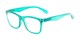 Angle of The Larkin in Clear Green, Women's and Men's Retro Square Reading Glasses