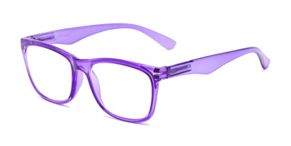 Angle of The Larkin in Clear Purple, Women's and Men's Retro Square Reading Glasses