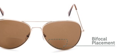 Detail of The Legacy Bifocal Reading Sunglasses in Gold with Amber