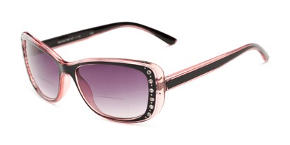 Angle of The Lorina Bifocal Reading Sunglasses in Black/Pink with Smoke, Women's Square Reading Sunglasses
