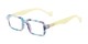 Angle of The Louisa in Blue Marble/Yellow, Women's Square Reading Glasses
