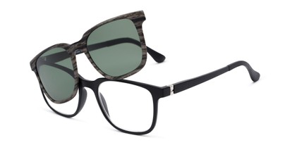 Angle of The Mack Polarized Magnetic Reading Sunglasses in Black/Grey Faux Wood with Green, Women's and Men's Retro Square Reading Sunglasses