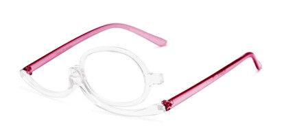 Angle of The Nellie Makeup Reader in Clear/Rose Pink, Women's Round Reading Glasses