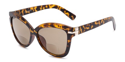 Angle of The Ophelia Bifocal Reading Sunglasses in Matte Tortoise with Amber, Women's Cat Eye Reading Sunglasses