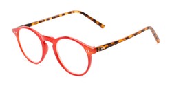 Angle of The Ormand in Red/Matte Brown Tortoise, Women's and Men's Round Reading Glasses