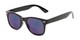 Angle of The Pacey Bifocal Reading Sunglasses in Glossy Black with Blue Mirror, Women's and Men's Retro Square Reading Sunglasses