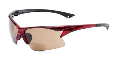 Angle of The Phoenix Bifocal Reading Sunglasses in Red with Amber, Women's and Men's Sport & Wrap-Around Reading Sunglasses
