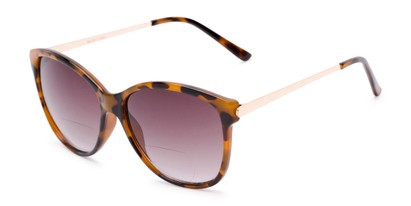 Angle of The Posey Bifocal Reading Sunglasses in Light Tortoise/Gold with Smoke, Women's Cat Eye Reading Sunglasses