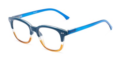 Angle of The Topanga in Blue/Brown, Women's and Men's Retro Square Reading Glasses